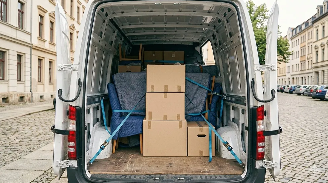 Beladener Transporter für den Möbeltransport